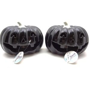 Halloween Black Ceramic Light Up LED Pumpkins 6-hour timer‎